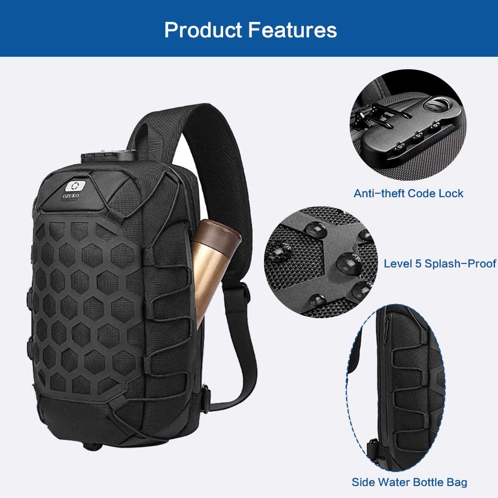 OZUKO Sling Backpack USB Anti-Theft Men'S Chest Bag Casual Shoulder Bag - Image 3